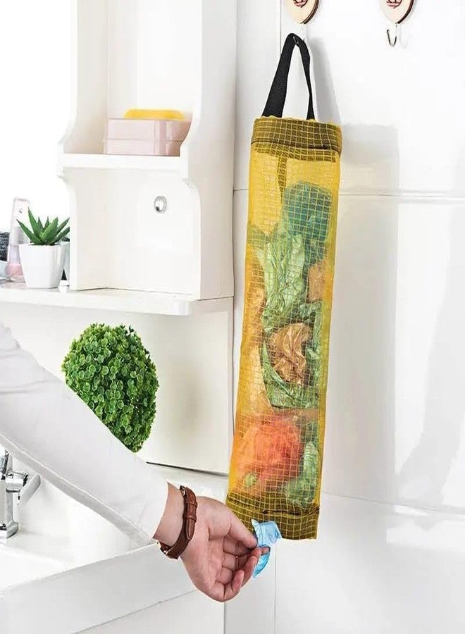SPRADE Bag Holder for Plastic Bags, 2 Pcs Polyester Grocery Bag Holder Plastic Dispenser Foldable Breathable Washable Hanging Mesh Garbage Bag Organizer for Kitchen Plastic Bag Storage - Image 4